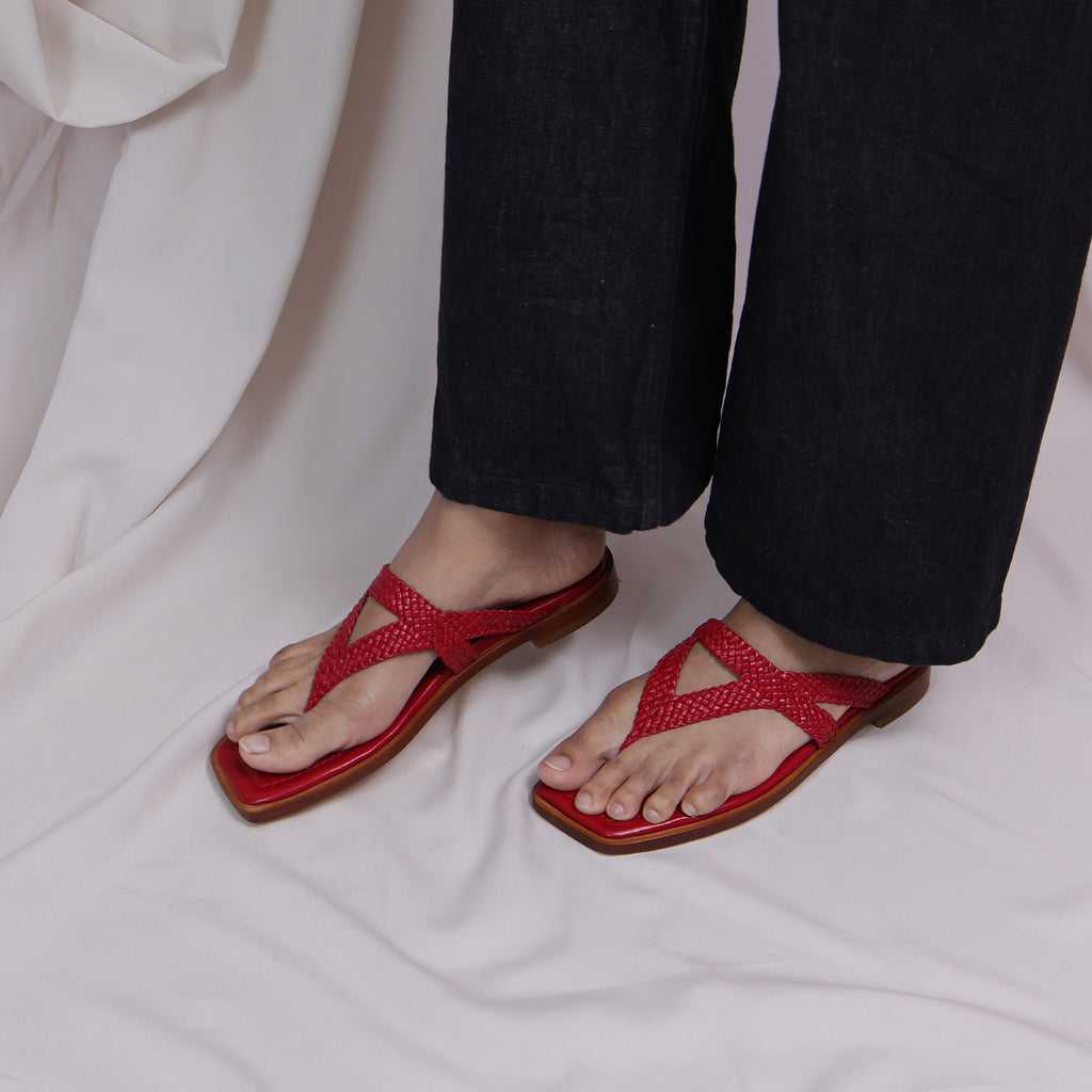 Red woven Leather Sandal