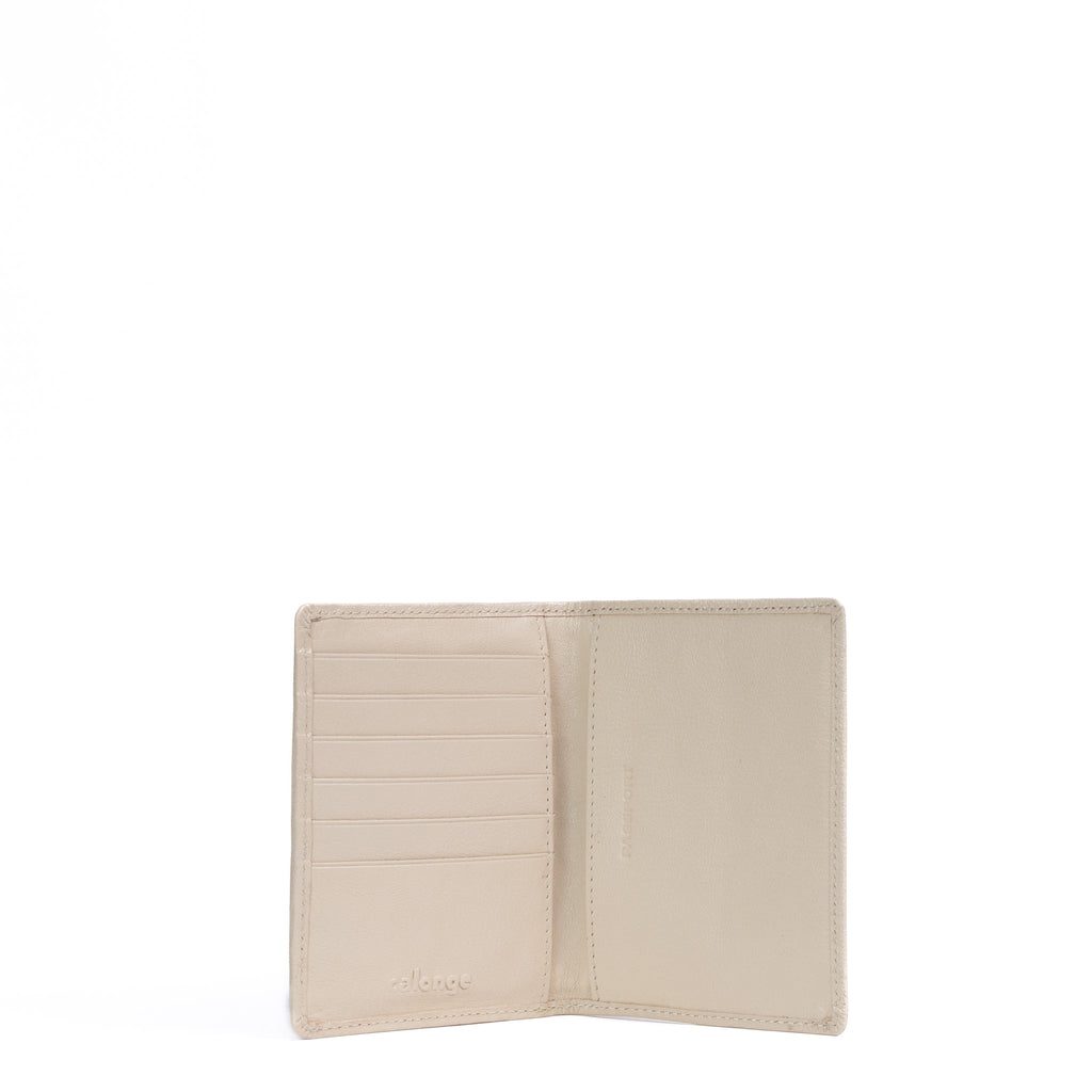 Cream leather passport cover inside view