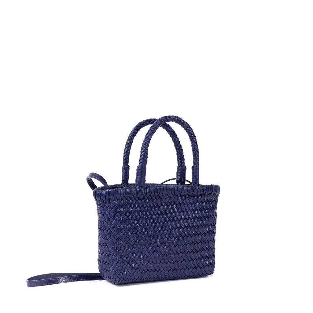 Premium Navy Blue leather mini top handle and sling bag