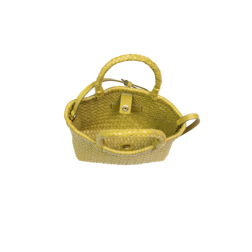 Handcrafted woven leather top handle bag