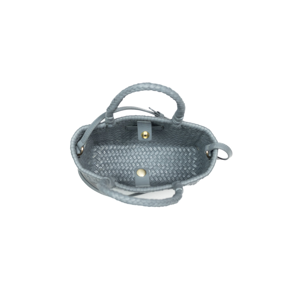 Grey woven leather sling bag