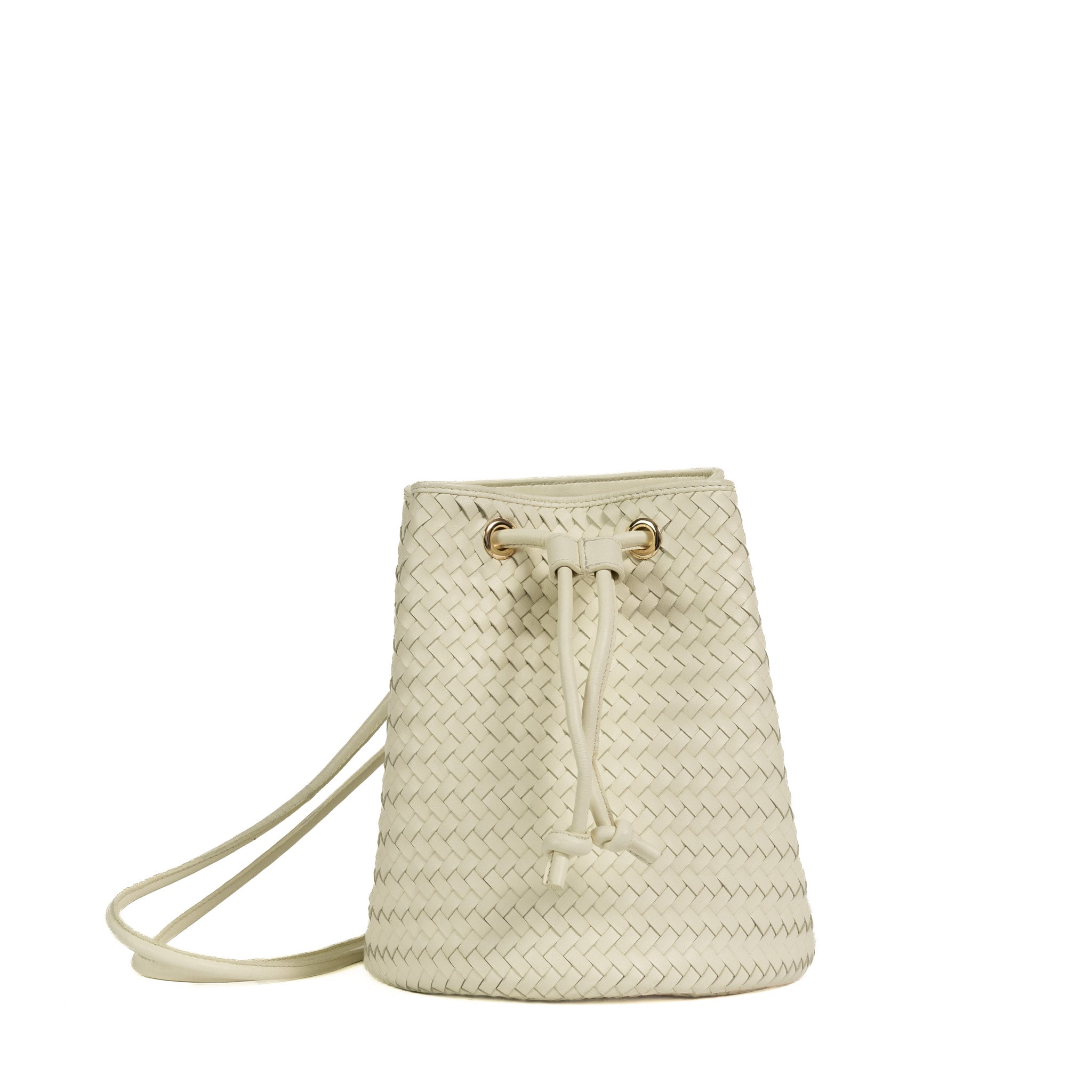cream leather drawstring backpack Yellow Cream Woven Leather Drawstring Backpack