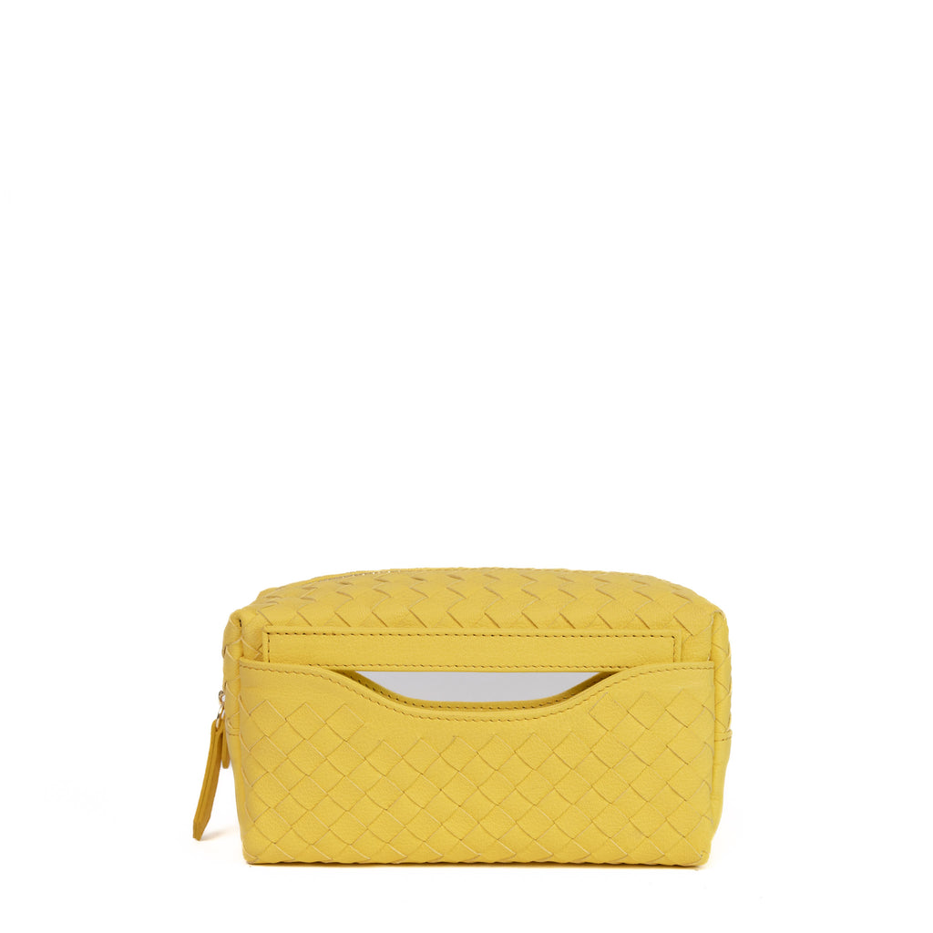 Woven Leather Yellow Pouch