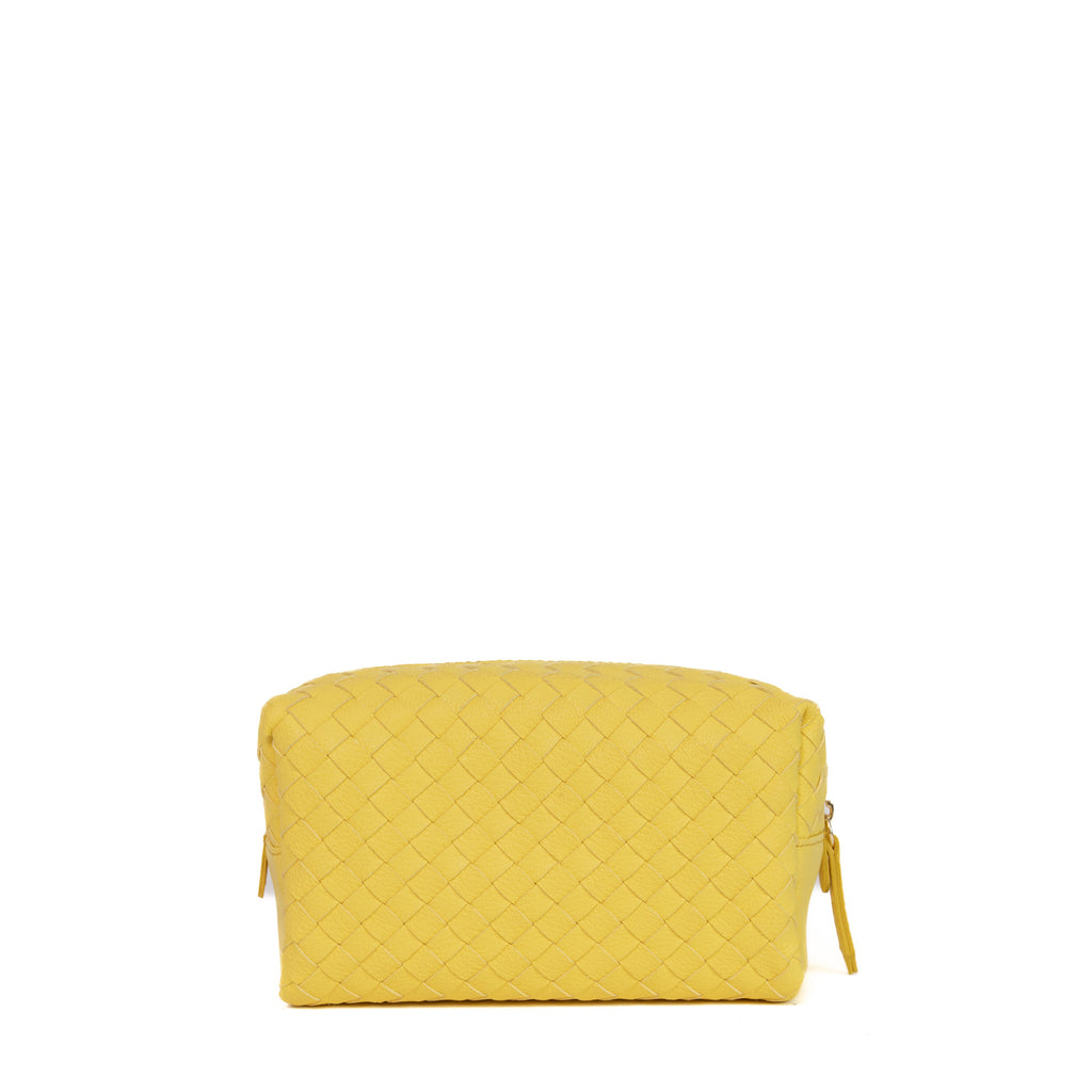 Stylish yellow leather pouch with zip closure