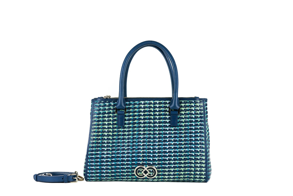 CA 1184 | WOVEN LEATHER AND RAFFIA | NAVY MULTI - Calonge