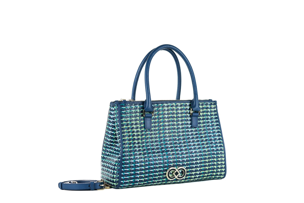 CA 1184 | WOVEN LEATHER AND RAFFIA | NAVY MULTI - Calonge